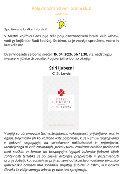 Štiri ljubezni -bralni klub »Aha!«, spremenjen datum srečanja